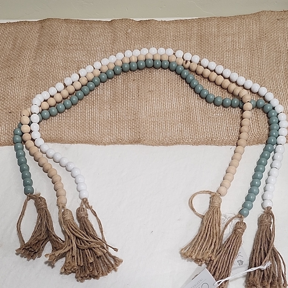 Beaded Tassel Garland in White, Green, Natural s/3
